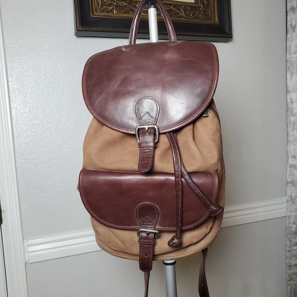 Ellington Leather Goods Suede and Leather Backpack Brown Tan Vintage Style